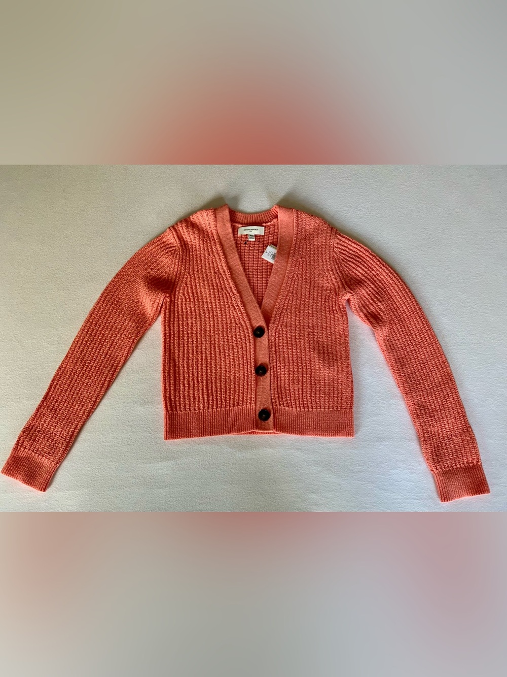 Banana Republic Factory Cropped Textured Cardigan Sweater Peach XS NWT